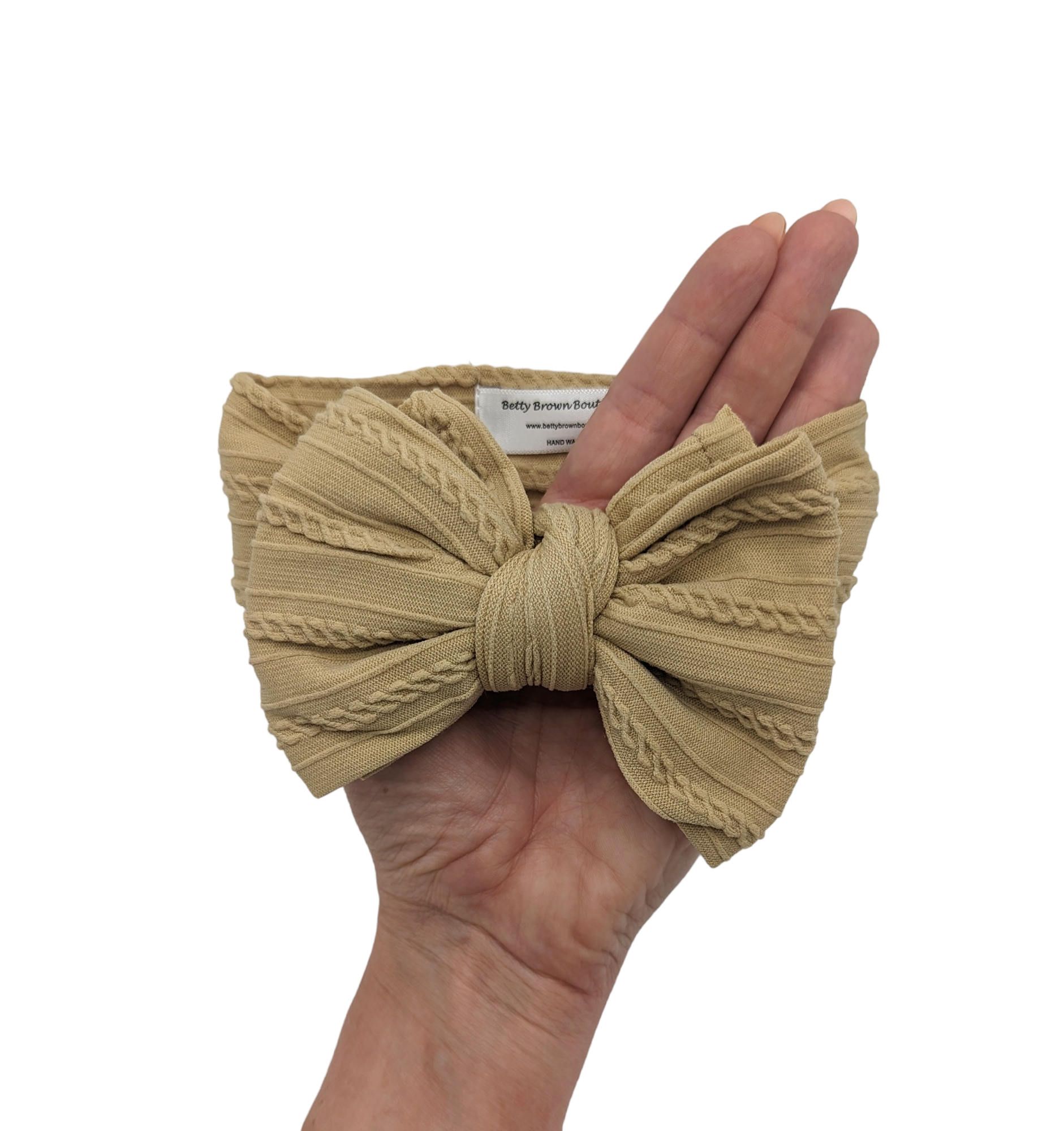 Caramel Larger Bow Cable Knit Headwrap - Betty Brown Boutique Ltd