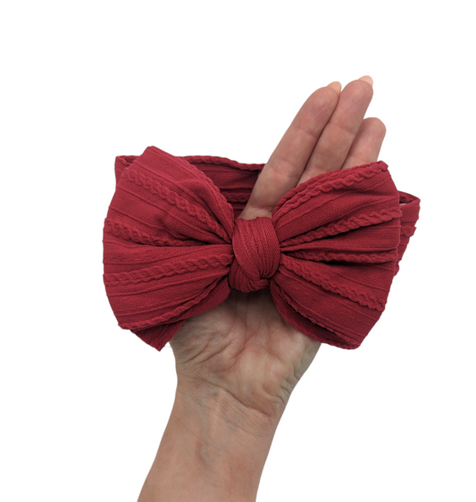 Raspberry Red Larger Bow Cable Knit Headwrap - Betty Brown Boutique Ltd