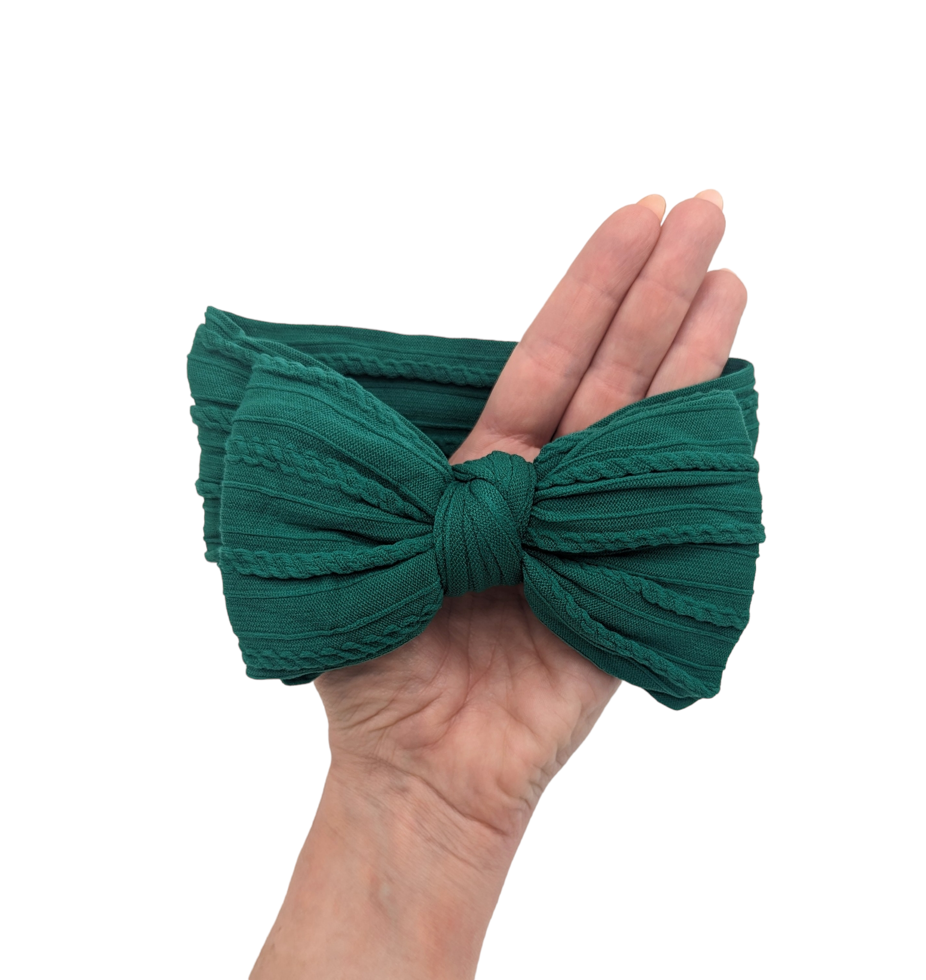 Bottle Green Larger Bow Cable Knit Headwrap - Betty Brown Boutique Ltd