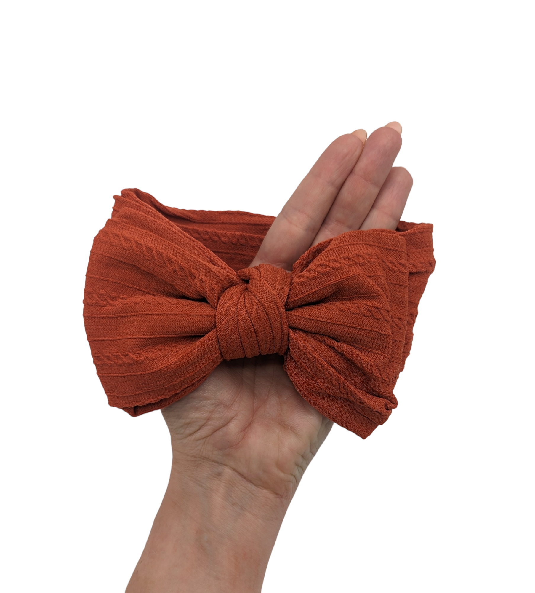 Rust Orange Larger Bow Cable Knit Headwrap - Betty Brown Boutique Ltd