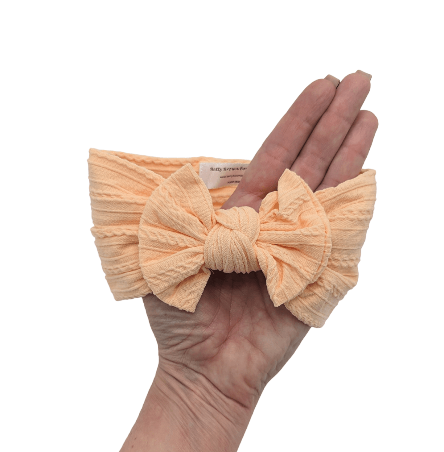Light Nectar Orange Smaller Bow Cable Knit Headwrap - Betty Brown Boutique Ltd