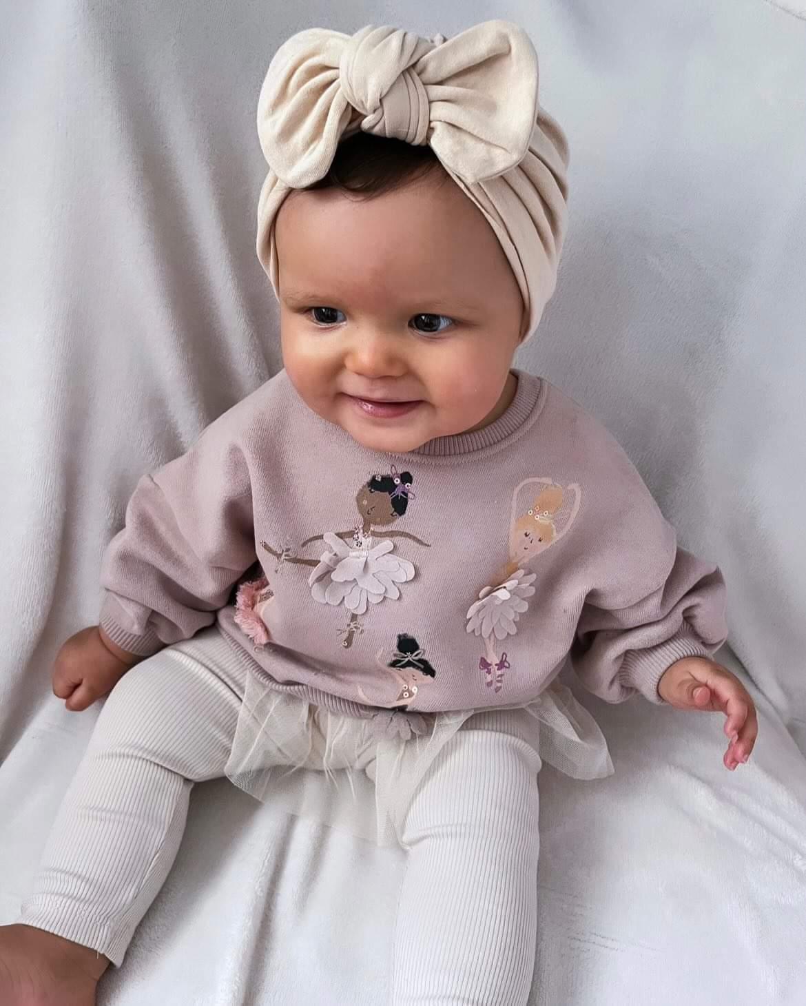 Beige Bow Turban Hat For Babies From Newborn to 6 Months - Image 1