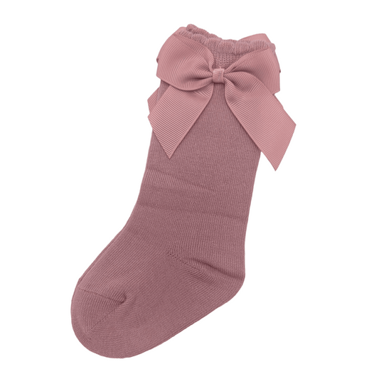 Light Berry Knee High Socks With Bow For 6-24 Months Old - Image 1
