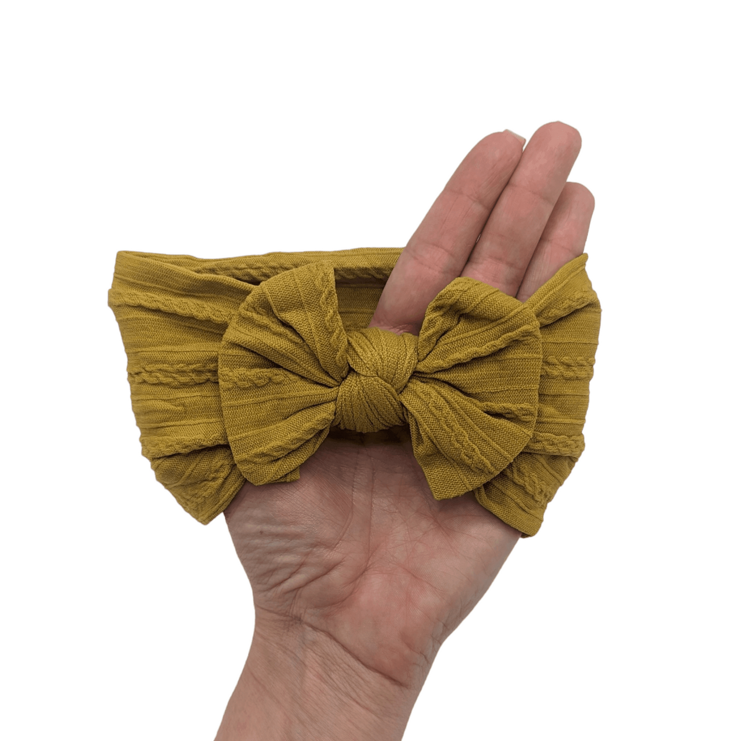 Mustard Smaller Bow Headband For Newborn Babies to Age 3 - Image 2