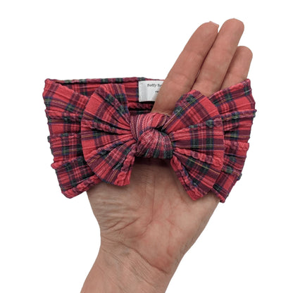 Christmas Red Tartan Smaller Bow Headband For Baby Girls - Image 2